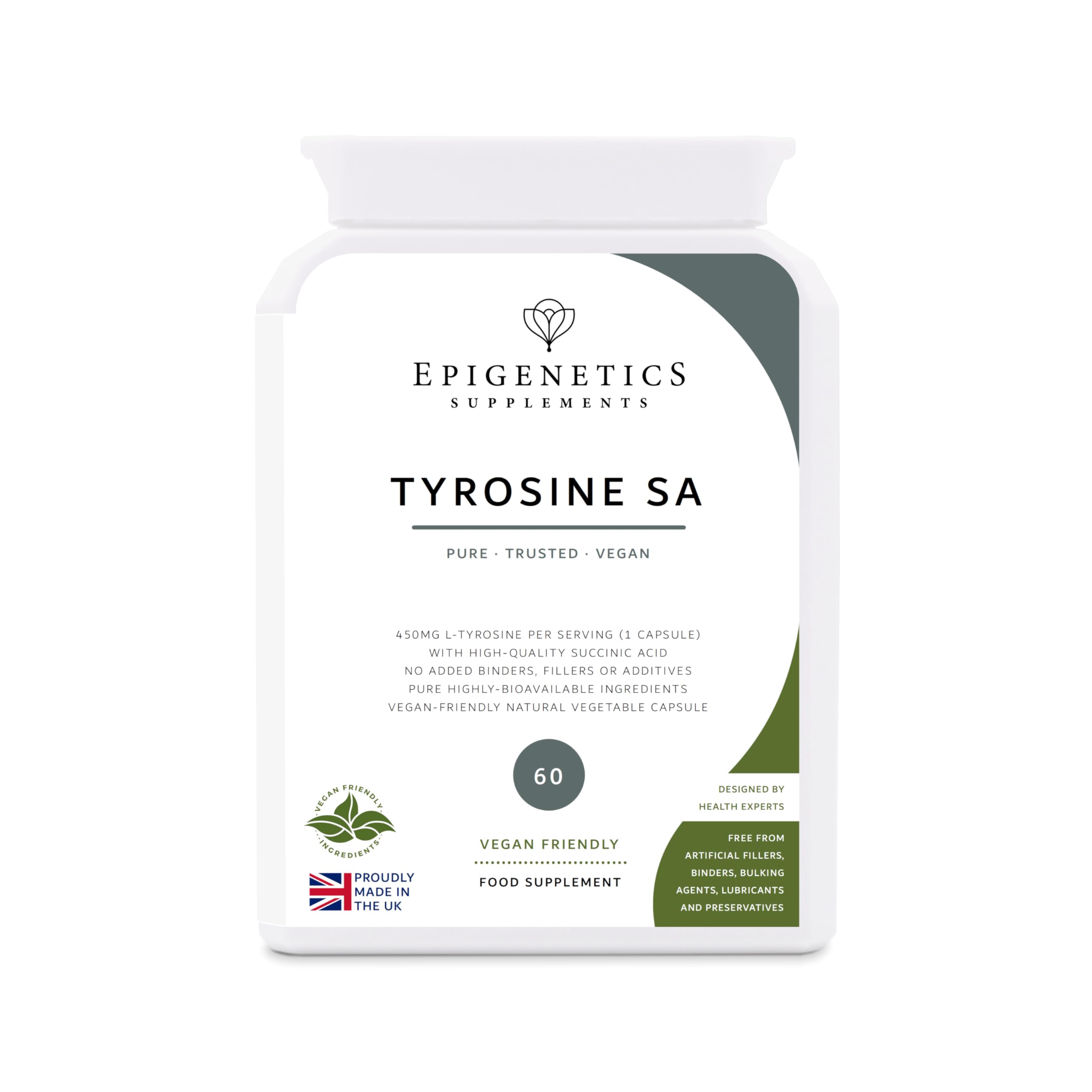 – Tyrosine SA | 356mg L-Tyrosine Amino Acid + Succinic Acid Natural Antioxidant | 60 Vegan Friendly Capsules UK Made | 1 Capsule Daily (2 Month Supply)