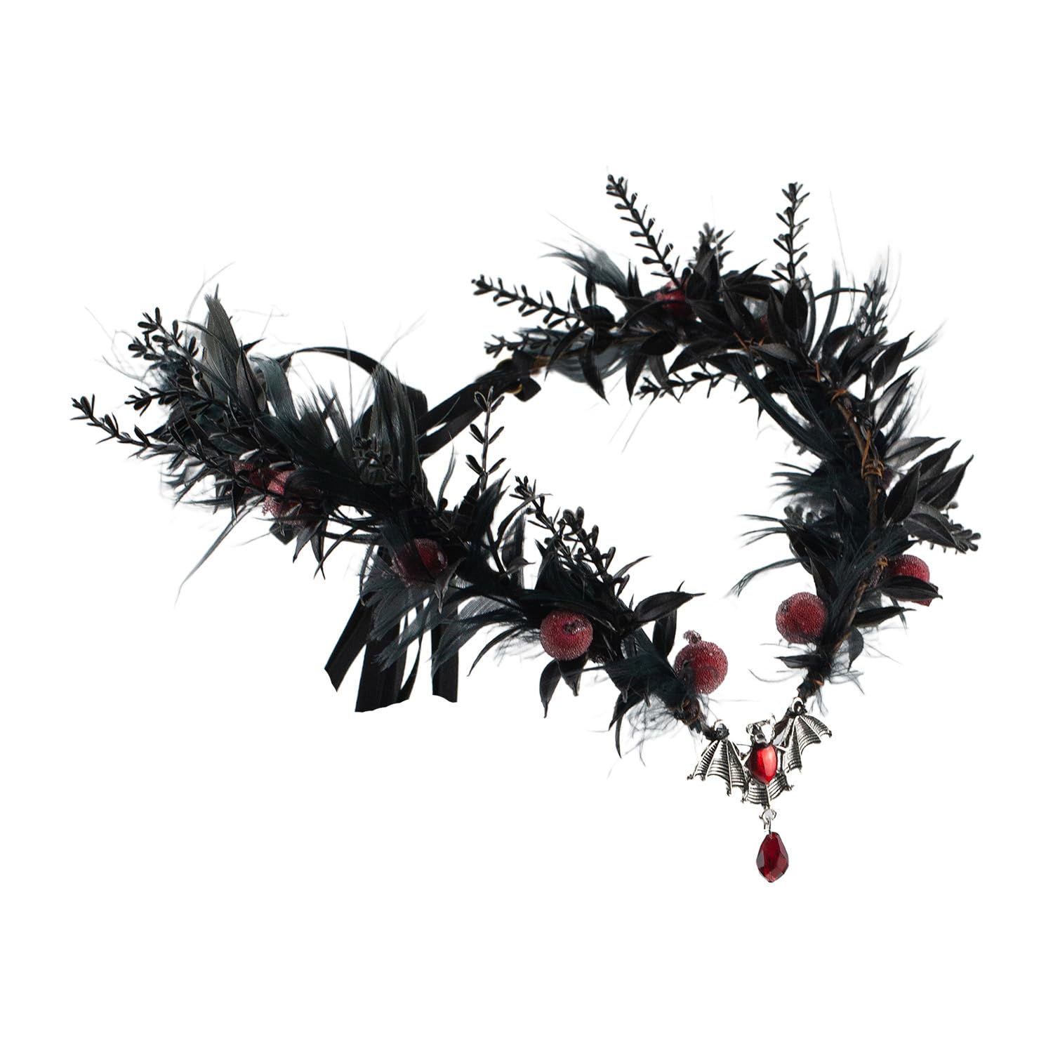 Bubbmi Black Flower Renaissance Fairy Costume Headband, Halloween Woodland Elf Floral Outdoor Wedding Bridal Headpiece for Women(ZMHY179)