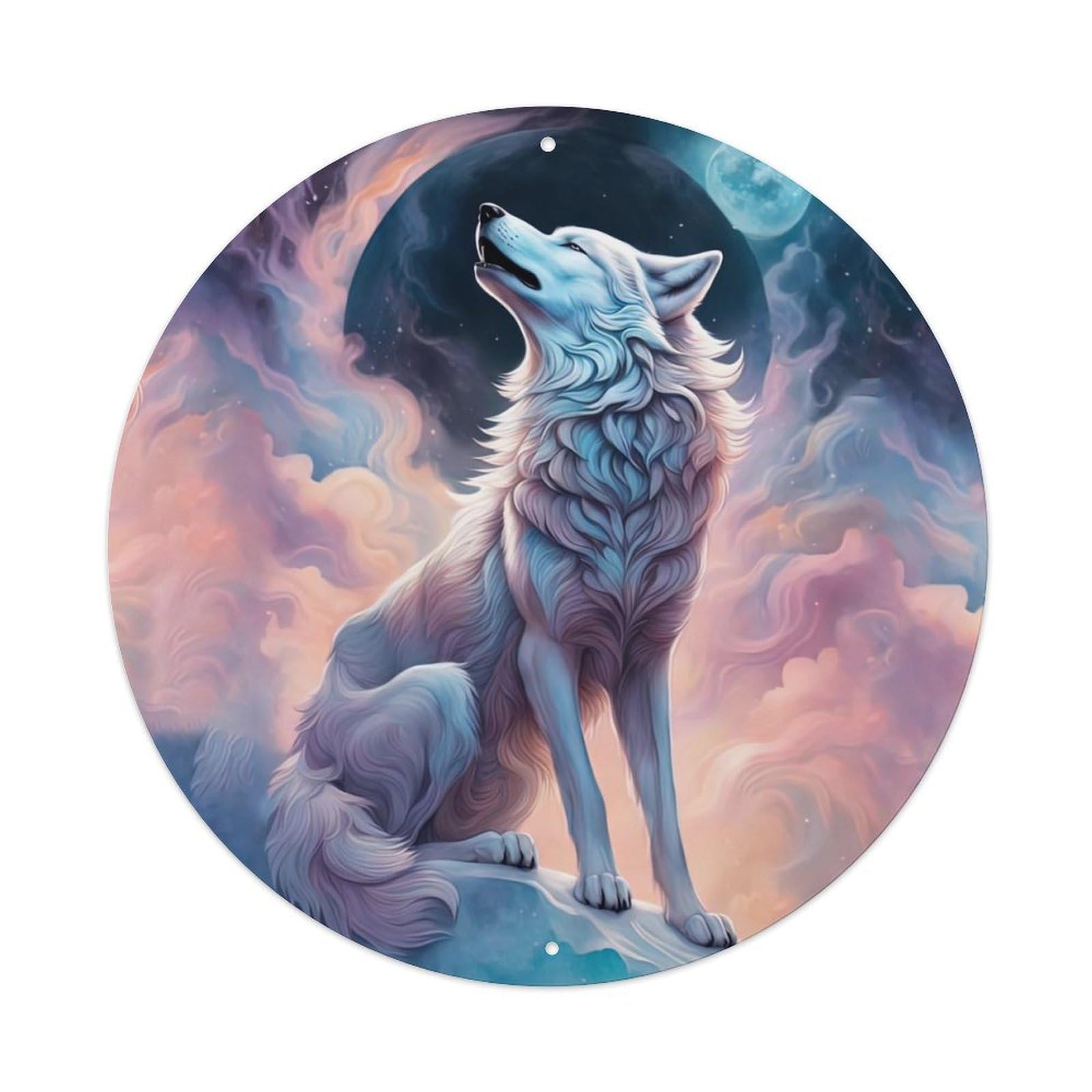 Animal Artwork Arctic Wolf Under The Moon Vintage Metal Tin Sign Plaque Wall Decor for Cafe, Club Bar, Office, Garden Metal Poster 8x8Inch