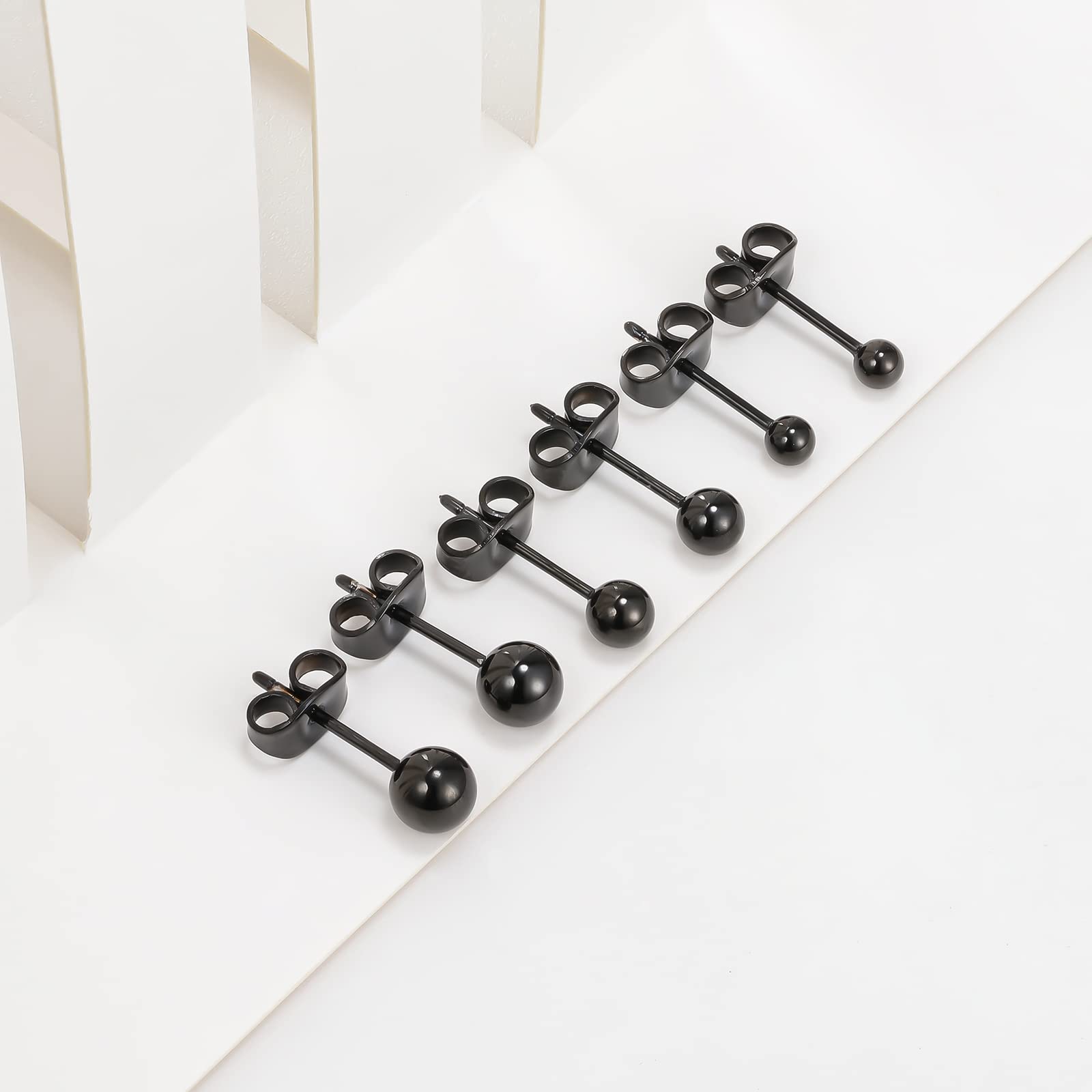 Aretes de bola de titanio, hipoalergénicos, para mujeres y hombres, orejas sensibles, color negro, 0.118 in, 0.157 in, 0.197 in, parte trasera de titanio, Titanio, No es una piedra preciosa 4