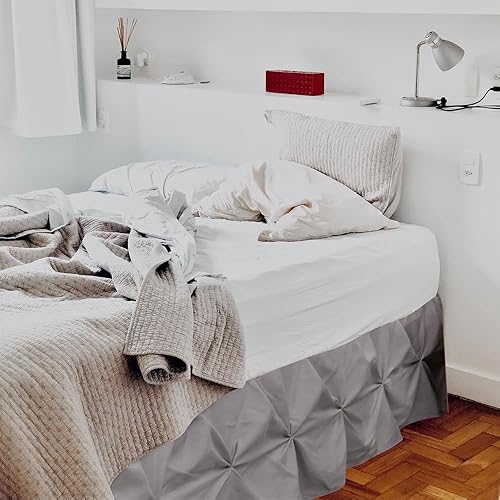 Miniatura 8 de Holawakaka Falda de cama gris claro, tamaño individual, faldas de cama plisadas de 16 pulgadas de caída, falda de cama gris de microfibra prémium de
