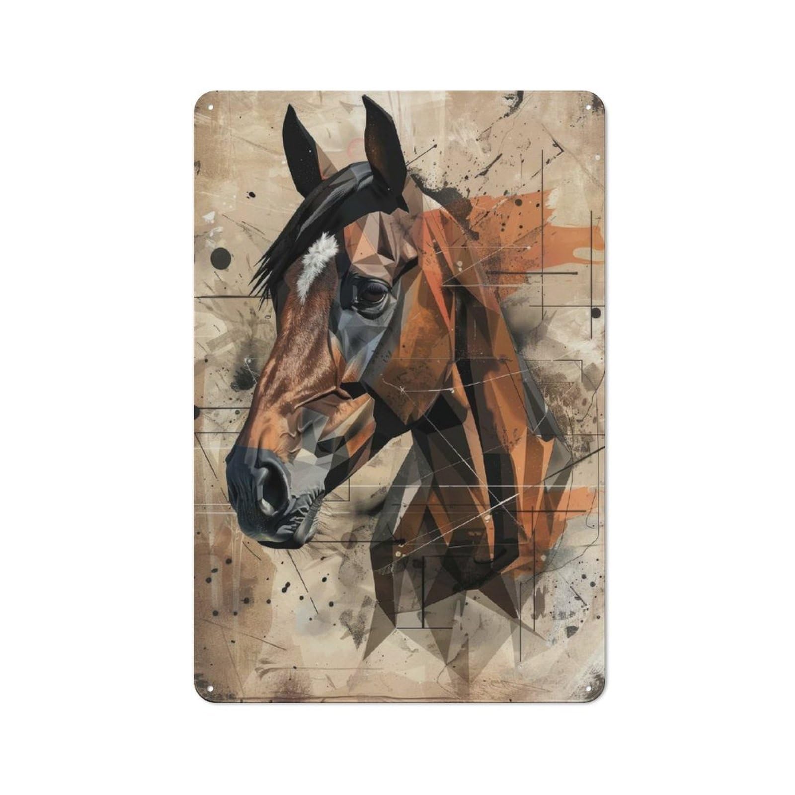 Junmoney Partial Geometric Horse Workshop Style Metal Wall Sign 30X20cm, Industrial Wall Art For Workshop, Basement, Shed Or Games Room