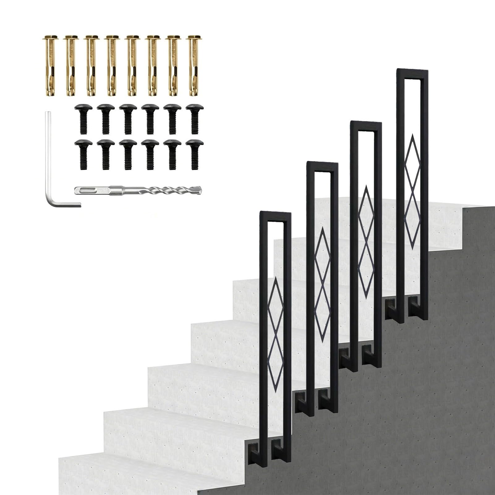 U-Shaped Handrail for Stair Railing Outdoor | Black Metal Wrought Iron Hand Rail for Indoor Steps Loft Villa｜Stairs Porch Deck Handrail Picket Fits 1 Steps(A,85cm/33in)