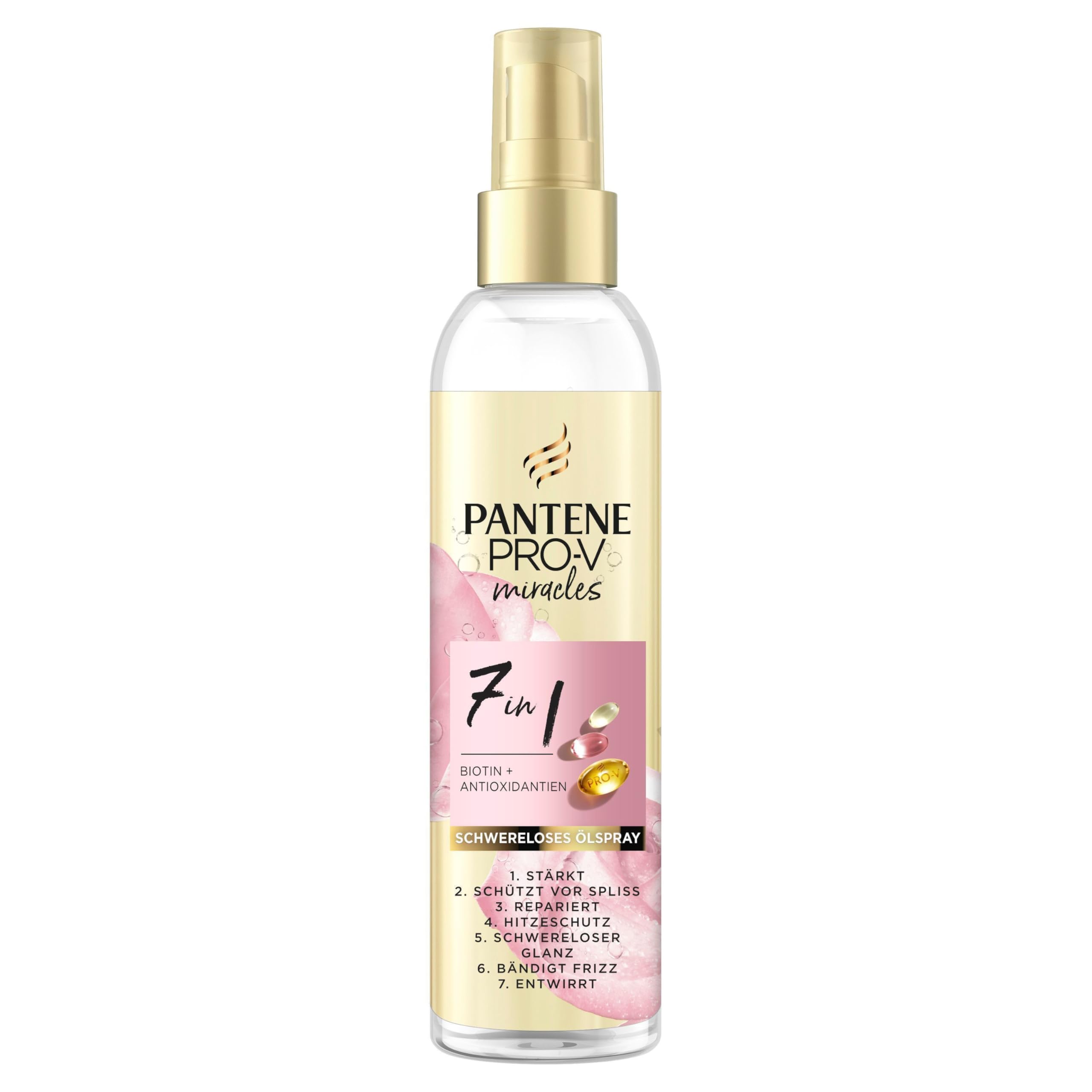 Pantene Pro-V 7in1 Schwerelöses Ölspray mit Biotin 145ml; Pro-V Miracles Haarölspray Hilft, das Haar gegen Stylingschäden zu Stärken und Schützt vor Spliss; Bändigt Frizz und Duftet Erfrischend
