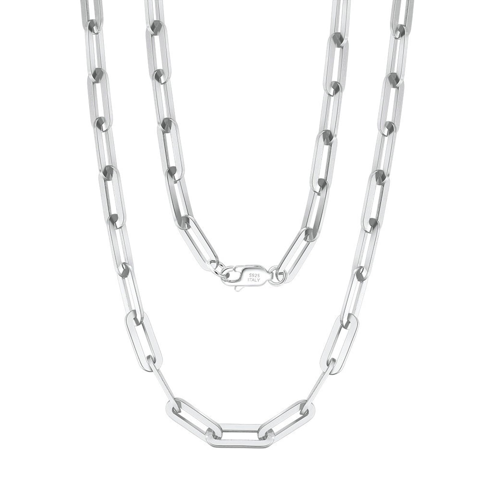 Collana Catena Argento, Donne Argento 925Collana con Catena a graffetta Liscia ed Elegante da 3 mm, 45 cm, Argento