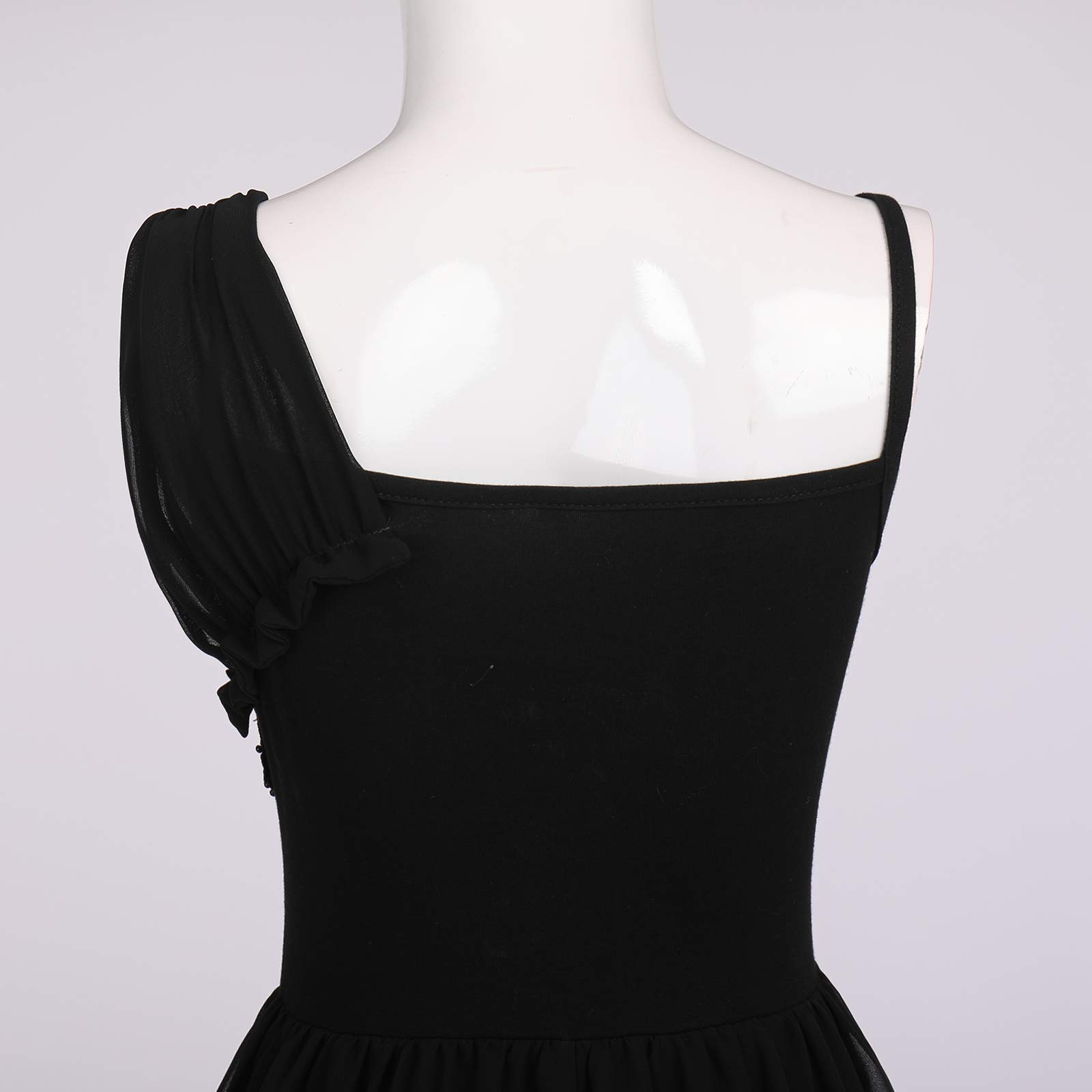 ODASDO Lyrisches Tanzkleid für Damen, modernes zeitgenössisches Ballettkostüm, glänzende Pailletten, Spaghettiträger, Chiffon, Tanzkleidung