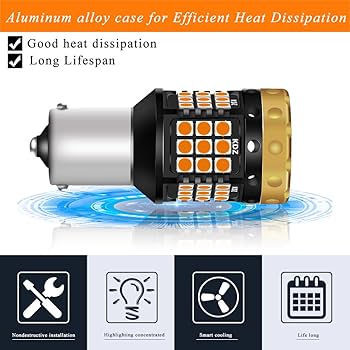 NATGIC Amber/Yellow BAU15S PY21W 7507 LED Turn Signal Light Bulbs 3700LM 3030 45SMD Canbus Error Free Anti Hyper Flash For Car Front Or Rear Turn Signal Lights(Pack Of 2), Turn Signal Bulbs