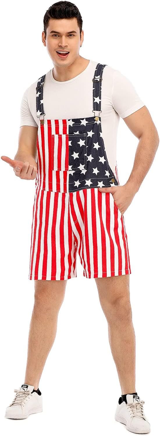 American Flag Denim Bib Overalls Patriotic Rompers Shorts Summer Holiday Jumpsuit Costume Outfit Mens & Womens - Image 6