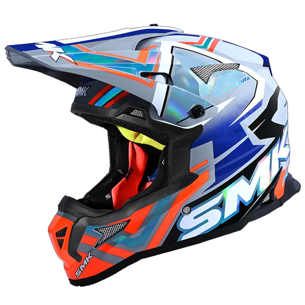 Casco de Motocross SMK Allterra X-Aces Orange Blue - Casco Cross Enduro para Adulto Hombre y Mujer - Homologado ECE 22.06 - Designed