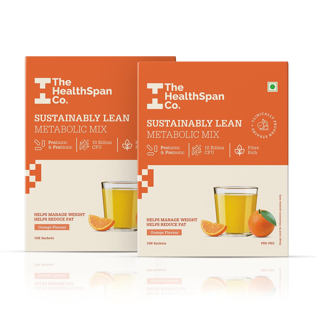 The Healthspan Co. Sustainably Lean|Improve Metabolism To Manage Weight|For Men & Women|Fiber Rich|10 Bn Cfu Probiotic|30 Days Pack|Pack Of 2|Orange Flavour,2 Count,30 Servings