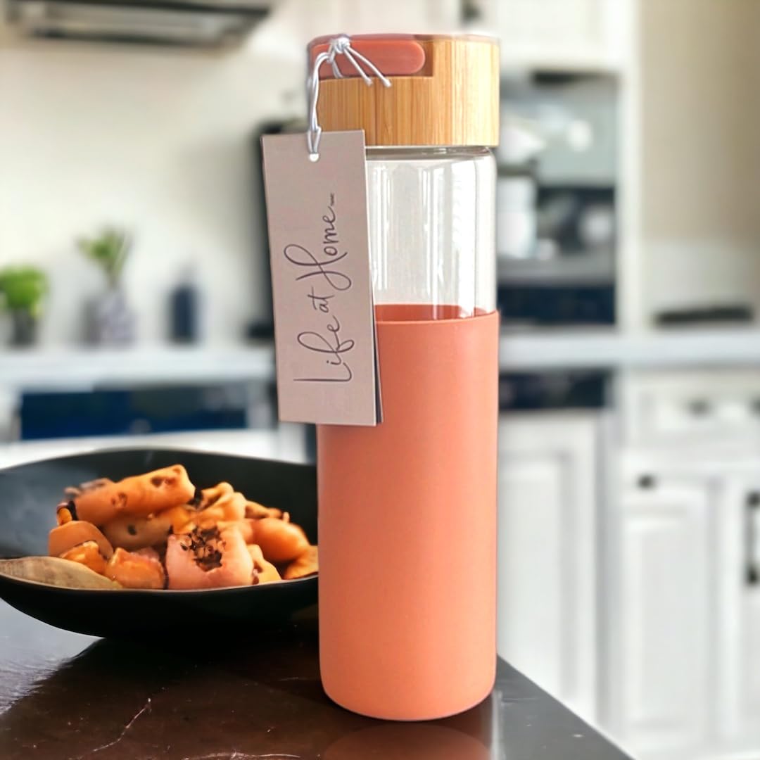 Life Essence Water Life Series 0 600ml×2 Life at Home glass water bottle with Bamboo Lid and Rubber