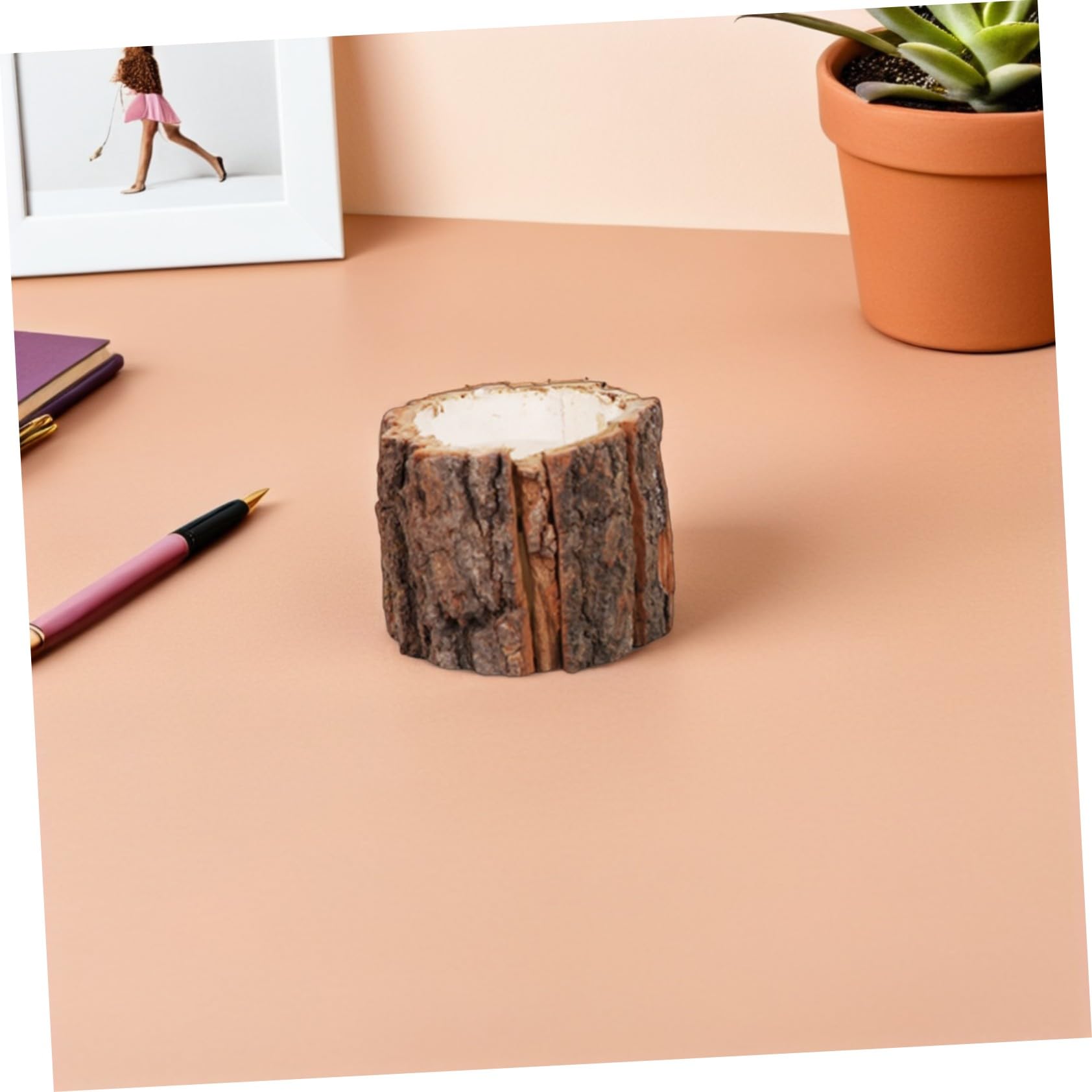 5pezzi Portapenne in Legno da Organizzatore per Scrivania Stile Rattan Contenitore per Penne e Cancelleria Decorativo per Ufficio e Casa