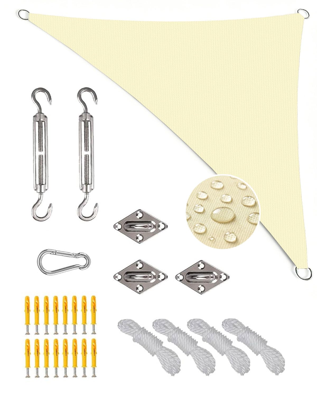 Tenda parasole triangolare, 3 x 4 x 5 m, impermeabile, protezione solare e antivento, in HDPE di alta qualità, resistente alle intemperie, traspirante, con 95% di protezione UV, antistrappo, con set
