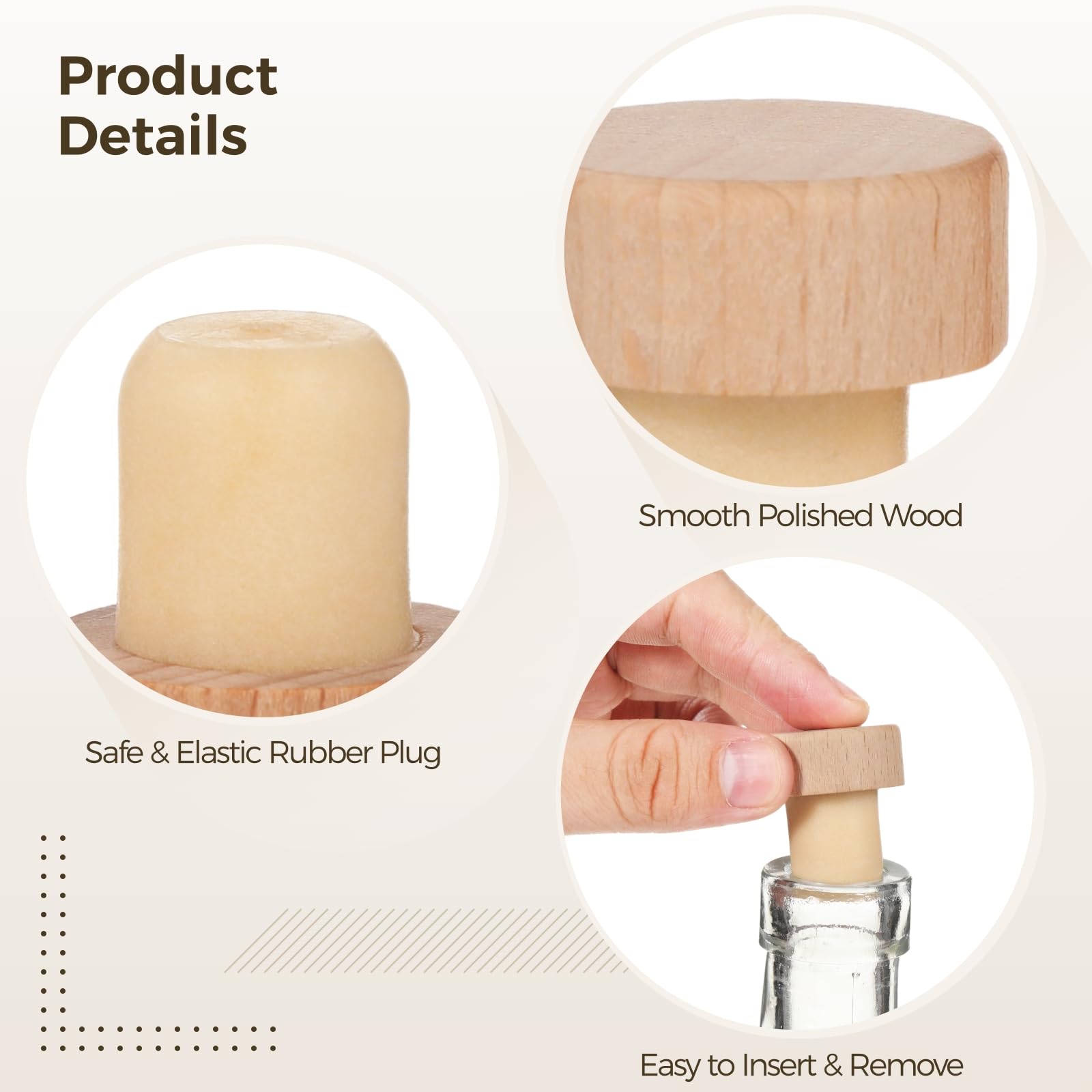 100 T-Shaped Wine Corks, Reusable Wood & Rubber Sealing Plugs, Ideal for 375Ml, 500Ml, 750Ml Bottles