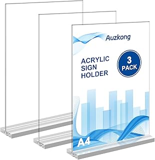3 Pack A4 Acrylic Sign Holders, Double-Sided Vertical Display Stand, Plastic Paper Holder, T-Shaped Desktop Display Stand, Table Menu Display Stand for Restaurants, Office, Store, Show