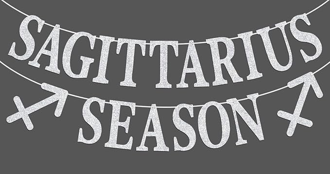 Sagittarius Season Banner, Big Sagittarius Energy Bunting Sign, 12 Constellation Theme Happy Birthday November/December Horoscope Birthday Party Decorations Supplies, Silver Glitter