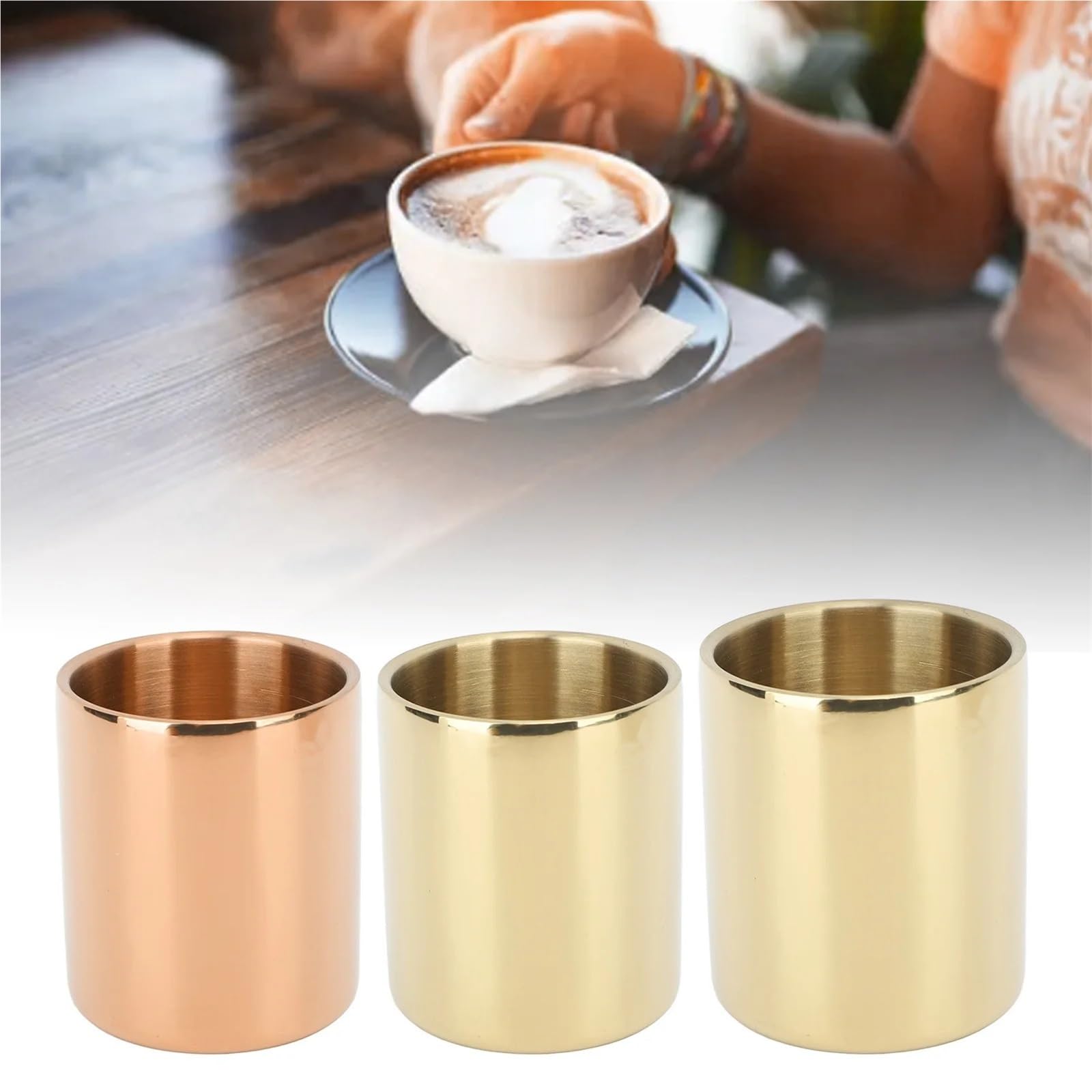 Wassergläser 2 Stück Kaffeetasse, 304 Edelstahl, Kaffeetasse, großes Fassungsvermögen, doppelwandige isolierte Tasse mit Griff for Tee, Milch Für Saft(Rose Gold 220ML)