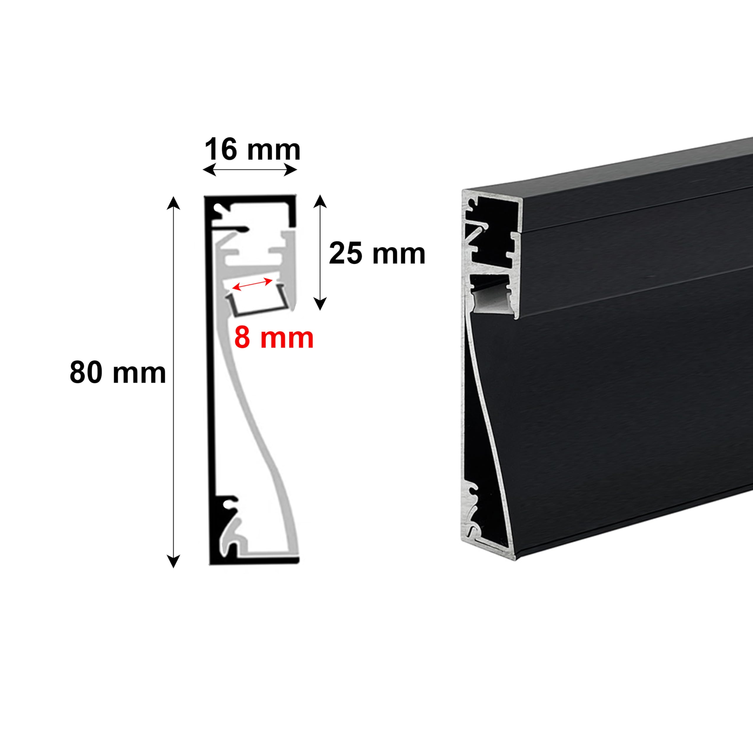 2M ALUMINIOWY PROFIL MOTKA MŁOTKA BLACK DO PASKA LED BAR-18-2M