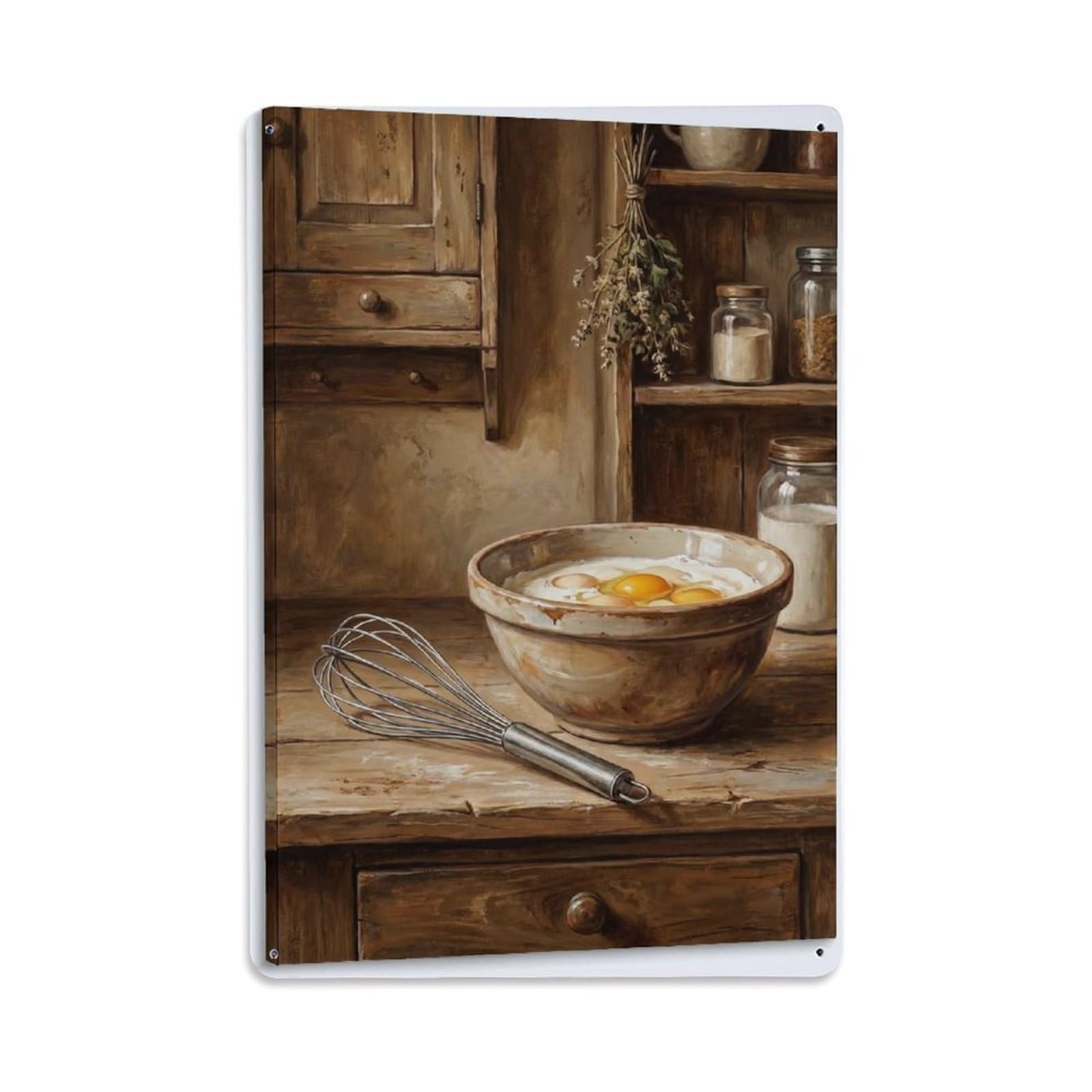 Country Kitchen Whisk Baking Tool Countryside Home Metal Tin Sign Plaque Wall Decor for Cafe, Club Bar, Office, Home Garden Metal Poster 8x12Inch