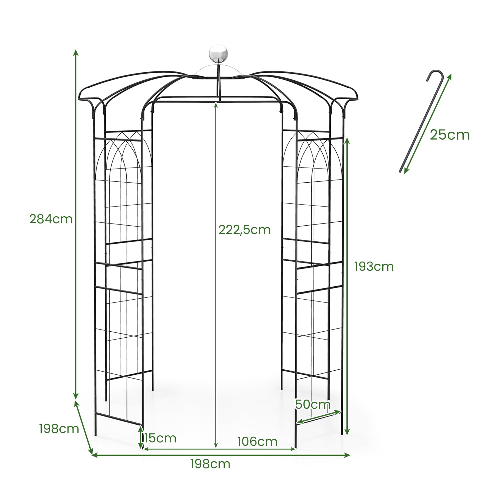 HOMASIS Pergolato da Giardino a Forma di Gabbia per Uccelli, Arco da Giardino in Metallo, Traliccio con Tettoia e 4 Lati per Piante Rampicanti, Pergola da Giardino per Matrimoni, Nero (198 x 284 cm)