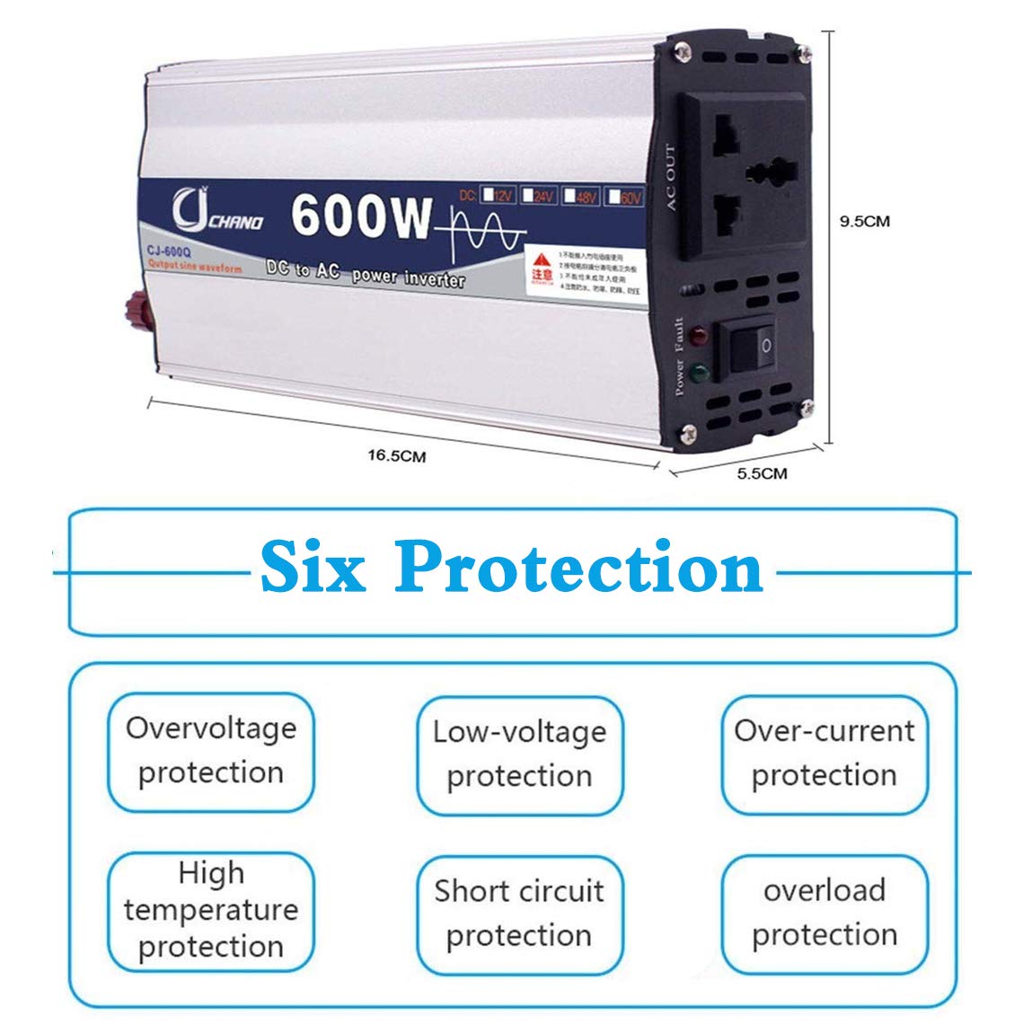 WGE Inversor De Onda Sinusoidal Pura DC 12V / 24V / 48V / 60V / 72V A AC 220-230V Inversor De Potencia De Alta Eficiencia 600W-6000W,600w,12V