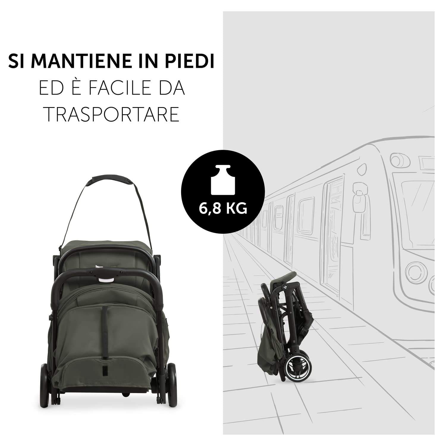Hauck Travel N Care Passeggino Da Viaggio Reclinabile Ultraleggero 6,9kg UPF50+ Ruote EVA Verde Oliva