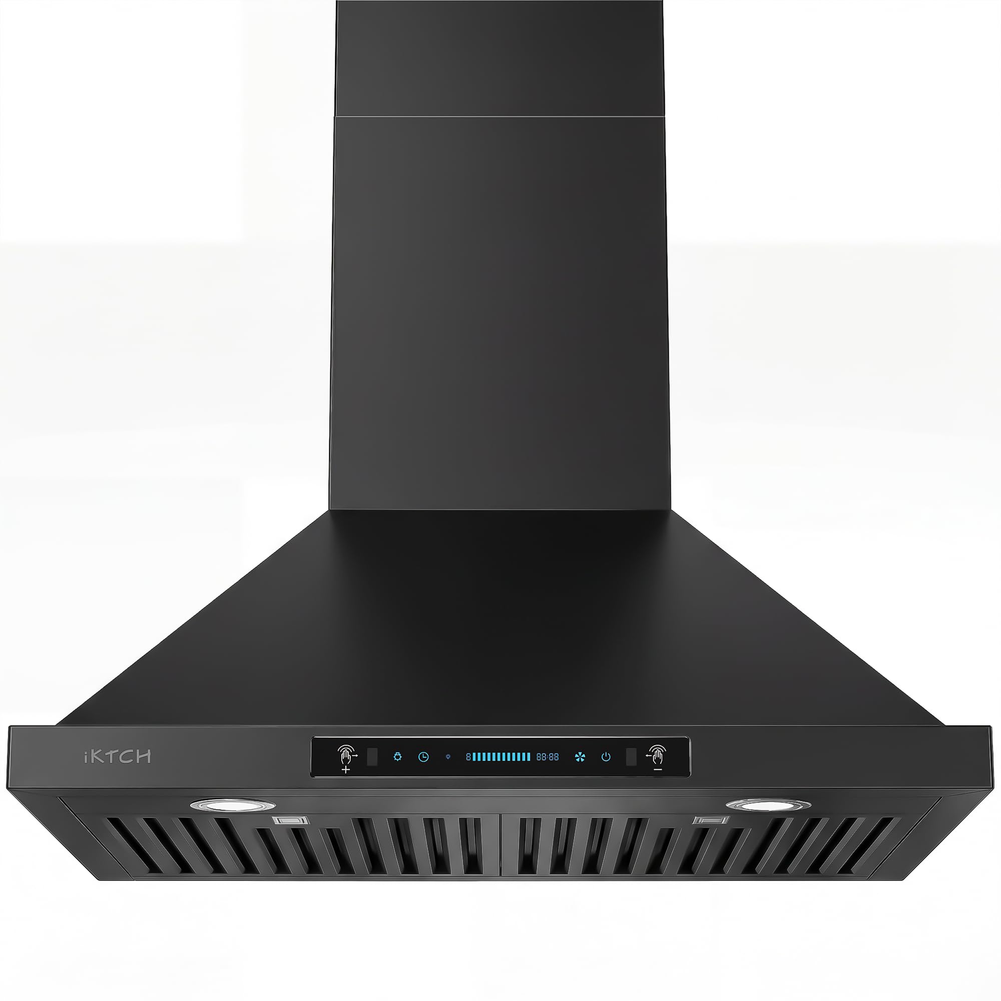 IKTCH 30 inch Black Wall Mount Range Hood, 900 CFM Ducted/Ductless Stainless Steel Vent Hood with Gesture Sensing & Touch Control Switch Panel, 2 Pcs Adjustable Lights