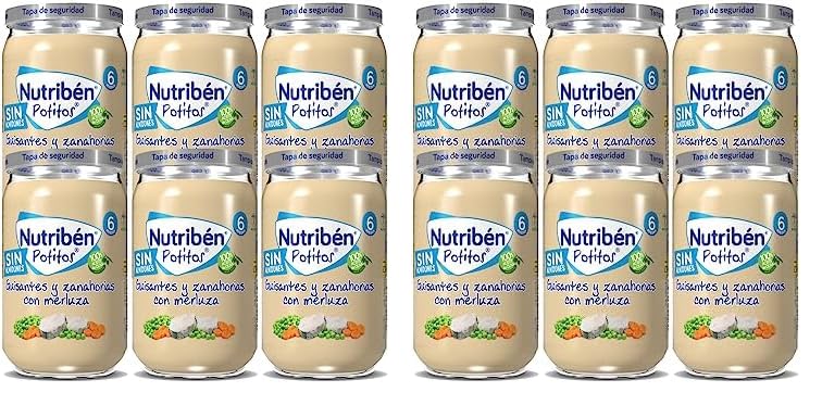 Nutribén Potitos Suprema De Merluza Con Guisantes Y Zanahorias Desde Los 6 Meses, Pack De 6 X 235gr (Paquete de 2)