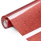 Red Glitter Heat Transfer Vinyl Roll - 12in x 10ft, Christmas Red Glitter HTV Iron on Vinyl for...