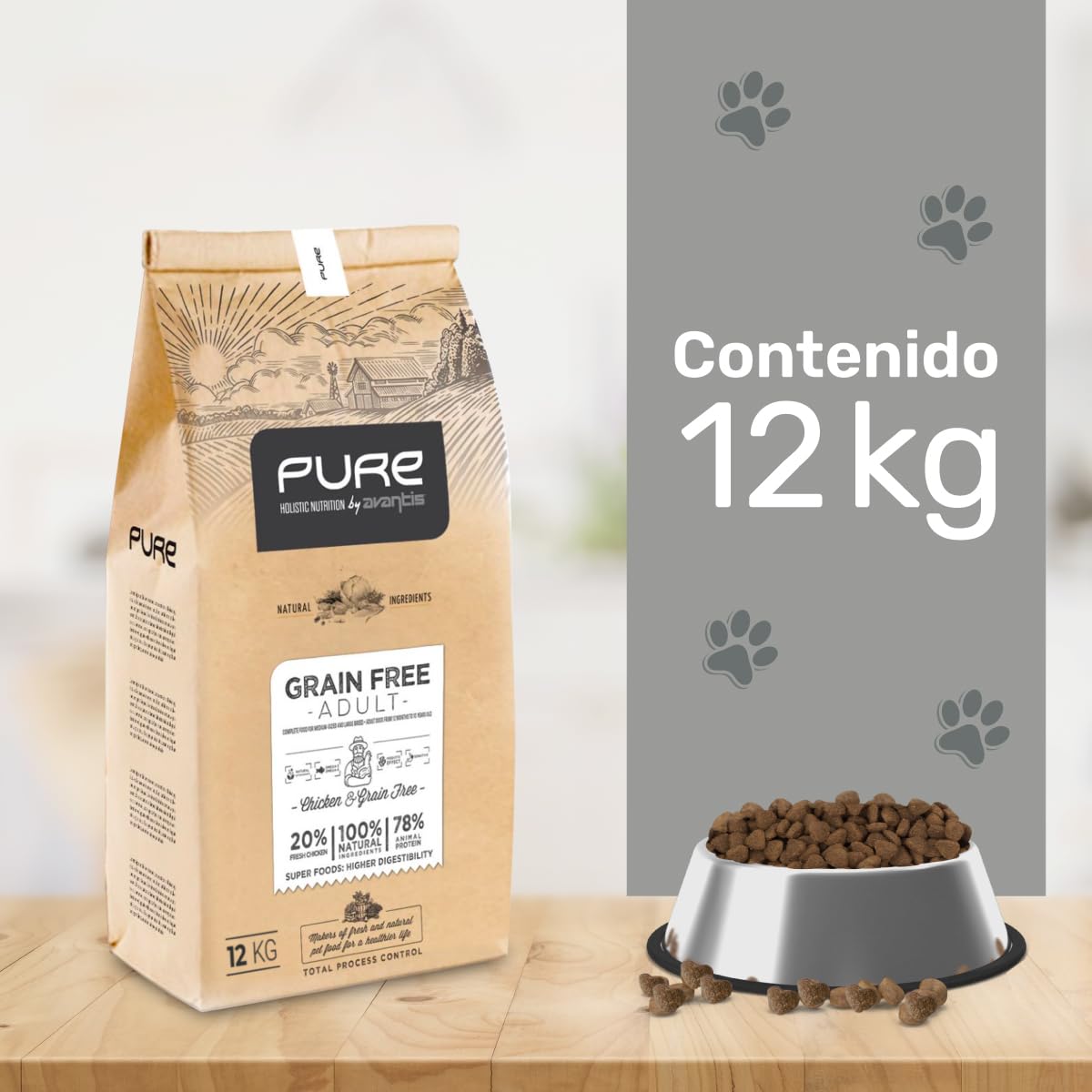 Pure Grain Free Country Chicken 12 kg – Pienso Holístico con Carne Fresca Sin Cereales – Perros Adultos – Alta Digestibilidad