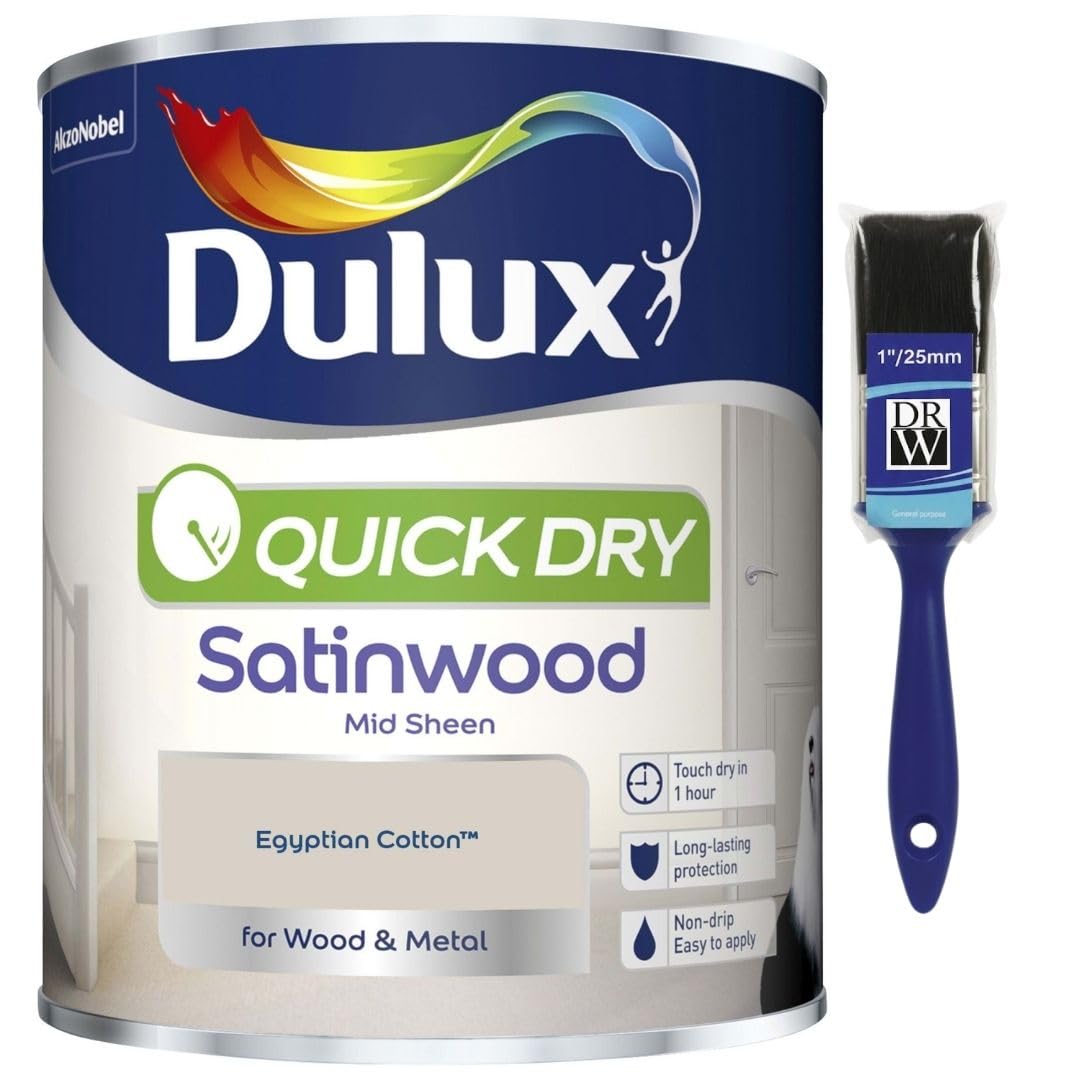 Egyptian Cotton Quick Dry Satinwood Paint 750ml | Interior Wood and Metal Paint | Durable Mid Sheen Finish | Fast Drying Trim Paint for Doors Skirting Boards Cupboards and Furniture