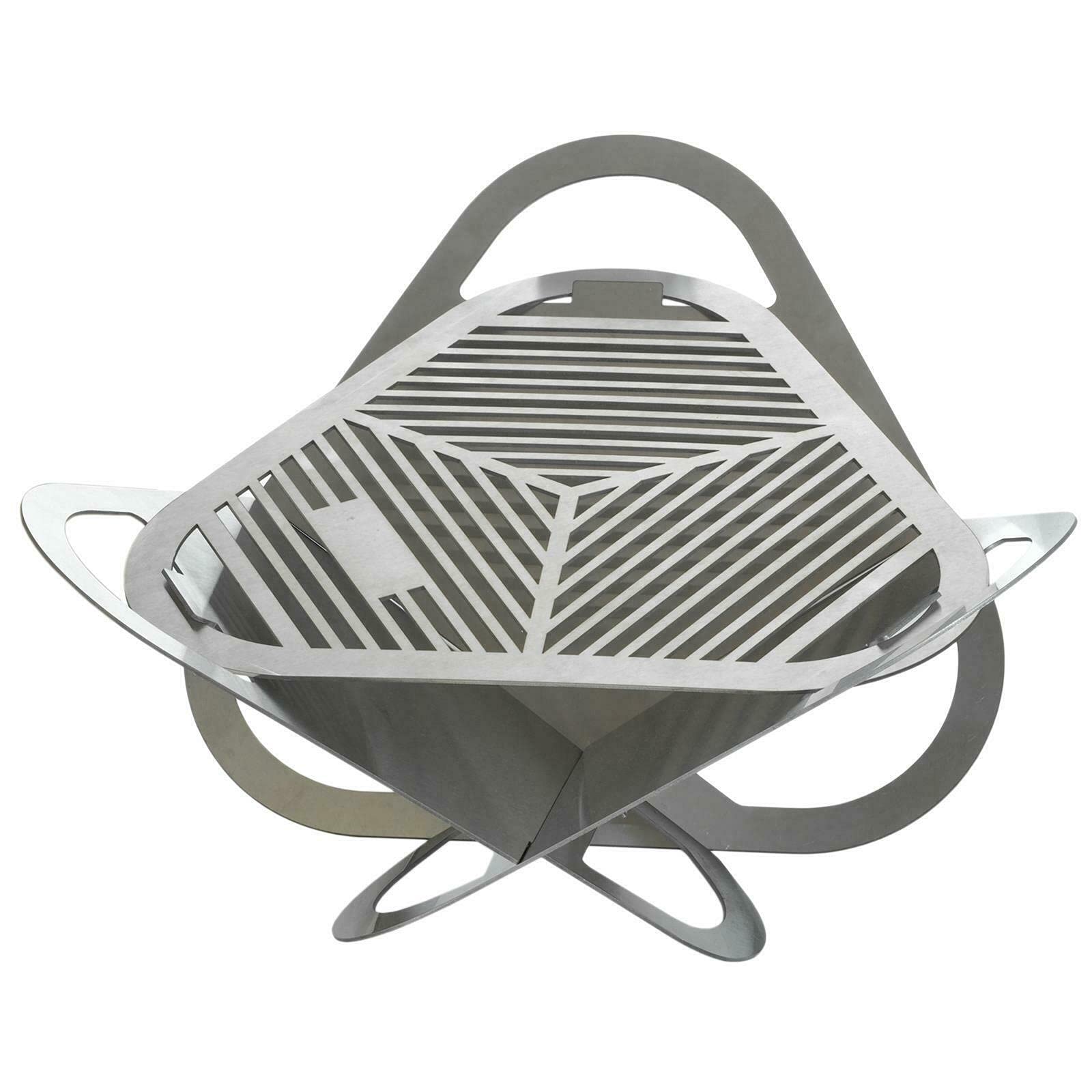 Feuerstelle 56 x 56 cm aus Edelstahl Mobile Feuerschale BBQ Lagerfeuer klappbar Gartenfeuer Feuerkorb Feuertonne für Terrasse und Garten Grill