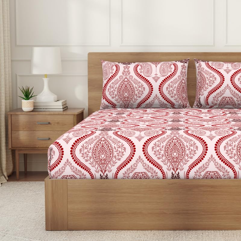 Image of Welspun Arlo Microfiber Double Bedsheet with 2 Pillow Covers, 220x240 cm Double Bed Sheet, Soft Breathable Fabric, Fade Resistant, Easy Care, Comfortable Cooling Bed Sheet, Maroon