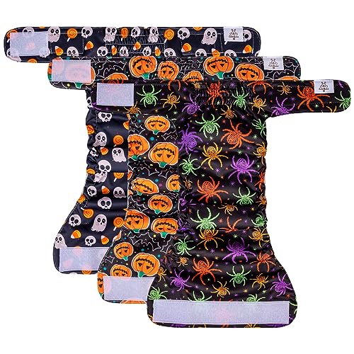 Image of CuteBone Washable Halloween Dog Diapers Female No Tail Hole 3 Pack Reusable Doggie Period Training Pants for Docked-Tail Frenchie French Bulldog Boston Terrier Without Tail WWD10L