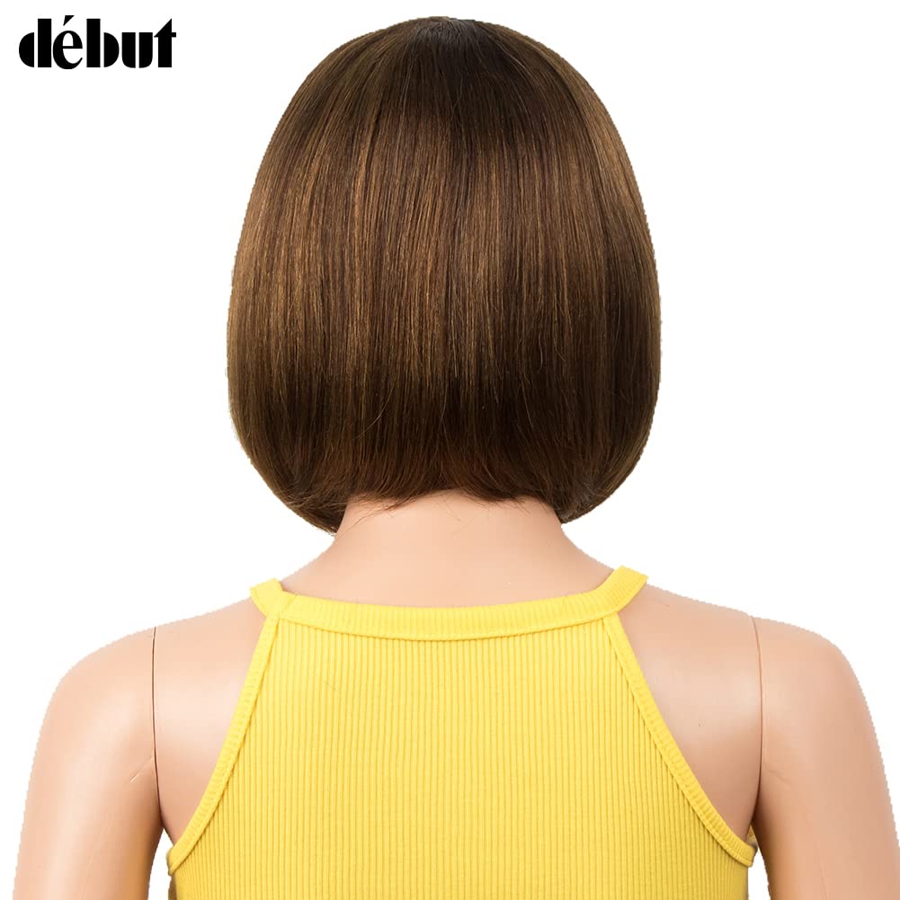 Parrucche Bob corte Parrucche per capelli umani con frangia Pixie Cut Capelli vergini brasiliani Remy 20 cm 103g (20 cm, Ombre Medium Brown With Light Auburn)