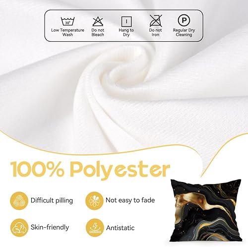 Miniatura 4 de OBSEDE Juego de 4 fundas de almohada abstractas de mármol negro dorado de 18 x 18 pulgadas, fundas de cojín para sofá, cama, sala de estar,