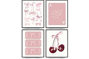 ETVISO Pink Coquette Trendy Preppy Bow Wall Art Prints: Coquette Room Decor Aesthetic for Girls