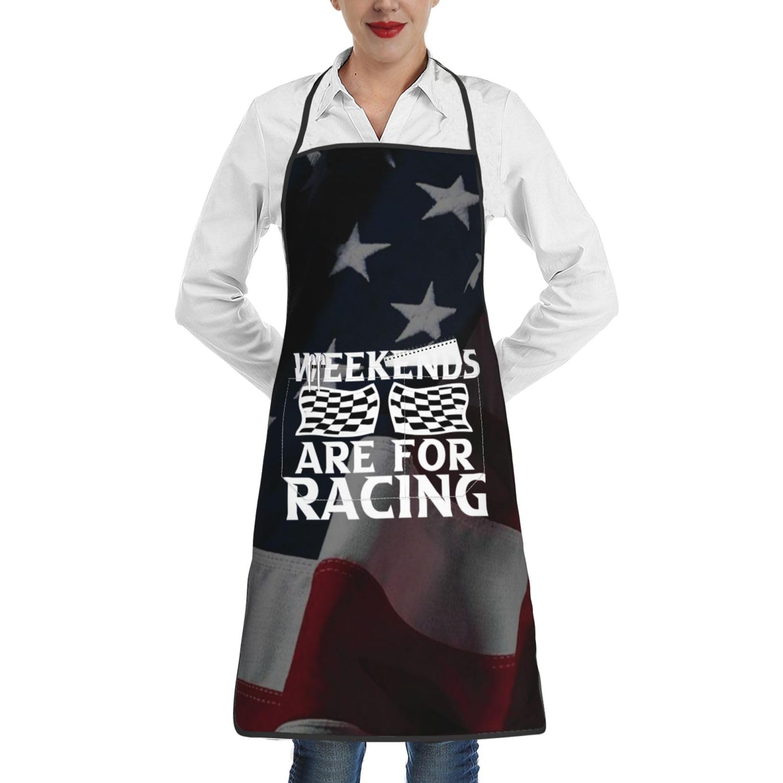nopicsn Weekends are for Racing Apron for cooking with Pockets Women Men Kitchen Chef Funny Aprons