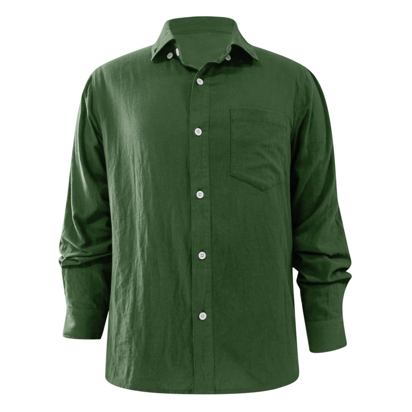 Camiseta para hombre transpirable, camiseta de lino de manga larga con cuello en V, camisa casual para hombre, corte recto abotonado, extensible con botones de corte clásico