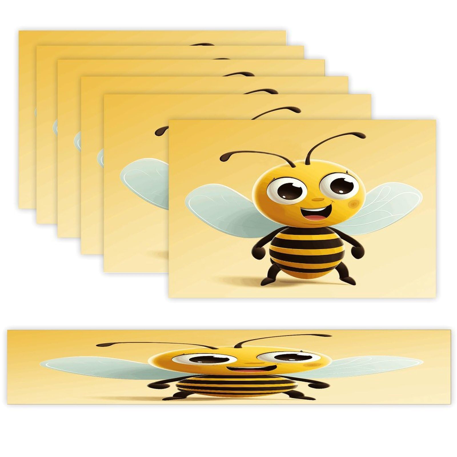Cartoon Bee Table Runner and Placemats Set of 6 for Kitchen Washable Table Mats Heat Resistant Place Mats Non-Slip Place Mat Wipeable Placemat(6 Placemats+1 Table Runner)