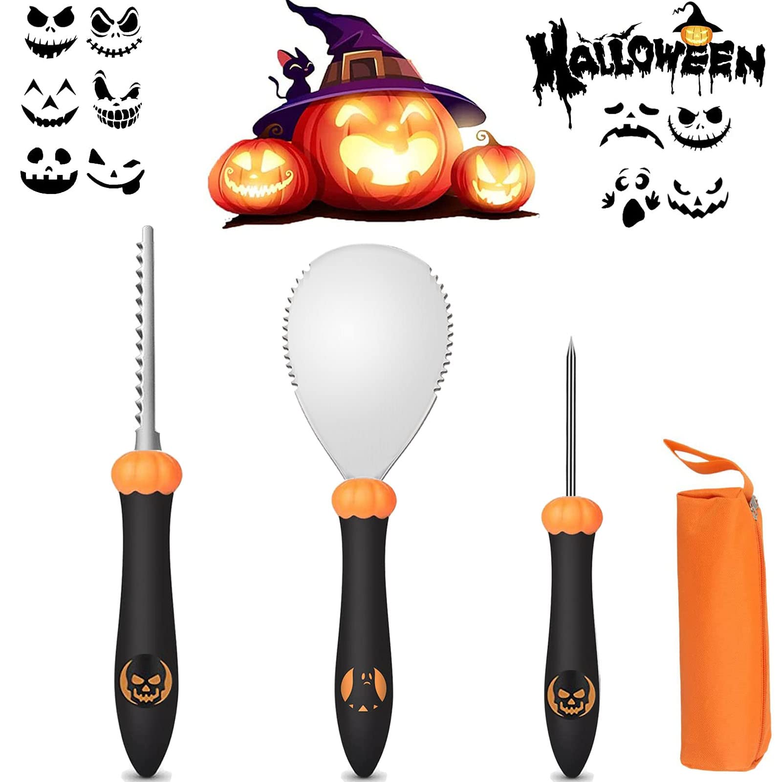 Pumpkin Carving Kit,Halloween Pumpkin Carving Tools Professional Stainless Steel Pumpkin Carving Knife Set for Adults & Kids Halloween Decoration Jack-O-Lanterns 3PCS