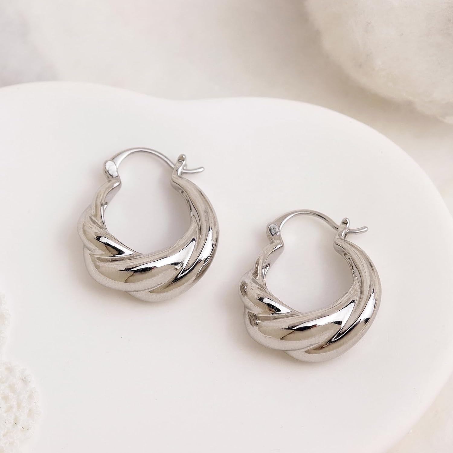 Jean Beau Chunky Twisted Huggie Hoop Earrings for Women Statement 14k Gold Plated Hypoallergenic Small Hoop Fashion Outfit Accessories Jewelry Gift - Image 4