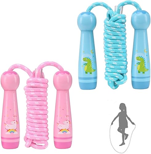Miniatura 5 de Cuerda de saltar para niños, cuerda de saltar ajustable para niños pequeños con mango de madera y cuerda de algodón, bonita cuerda de saltar para