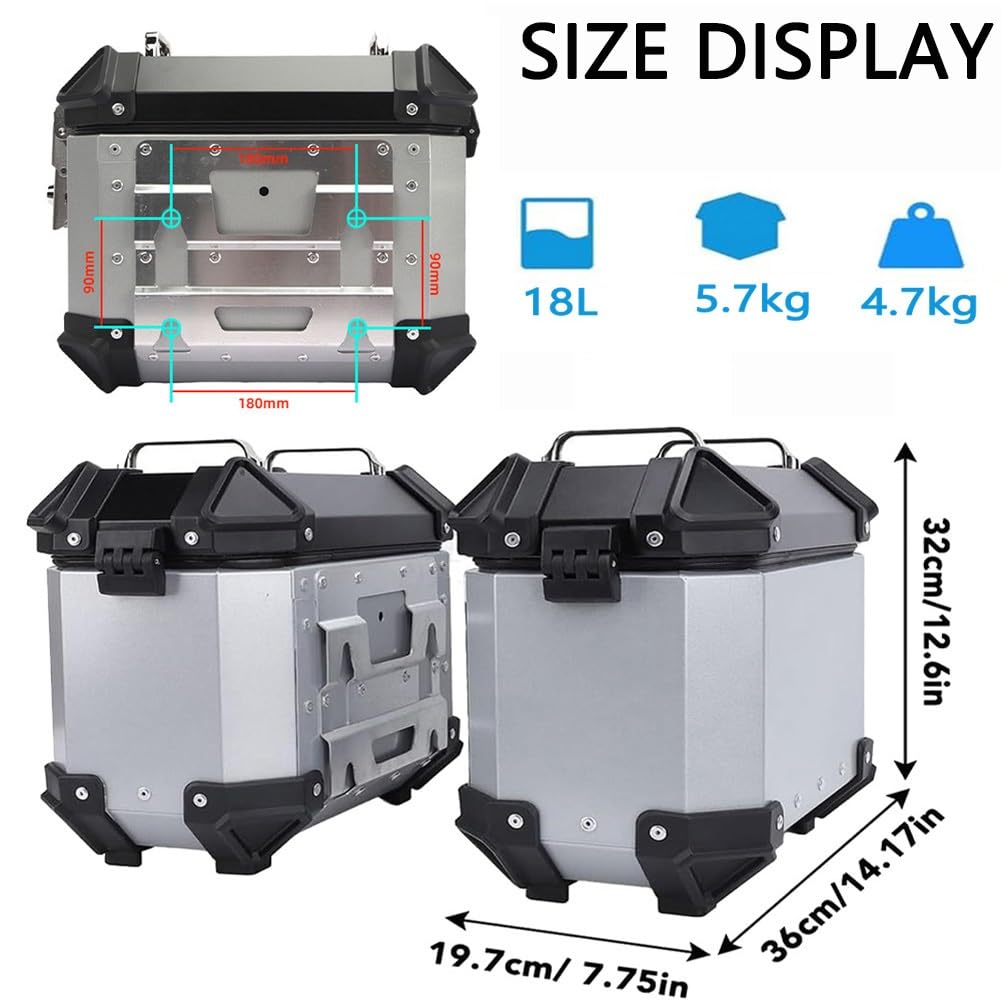 Boîte Latérale De Moto en Alliage D'aluminium 18L Coffre Latéral Moto Valise À Dégagement Rapide Côté Boîte De Rangement Sacoches De Selle avec Verrouillage De Sécurité