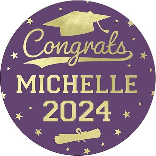 Calcomanías de graduación personalizadas calcomanías de graduación para sobres sellos de bolsa 175 pulgadas redondas 40 etiquetas morado y dorado