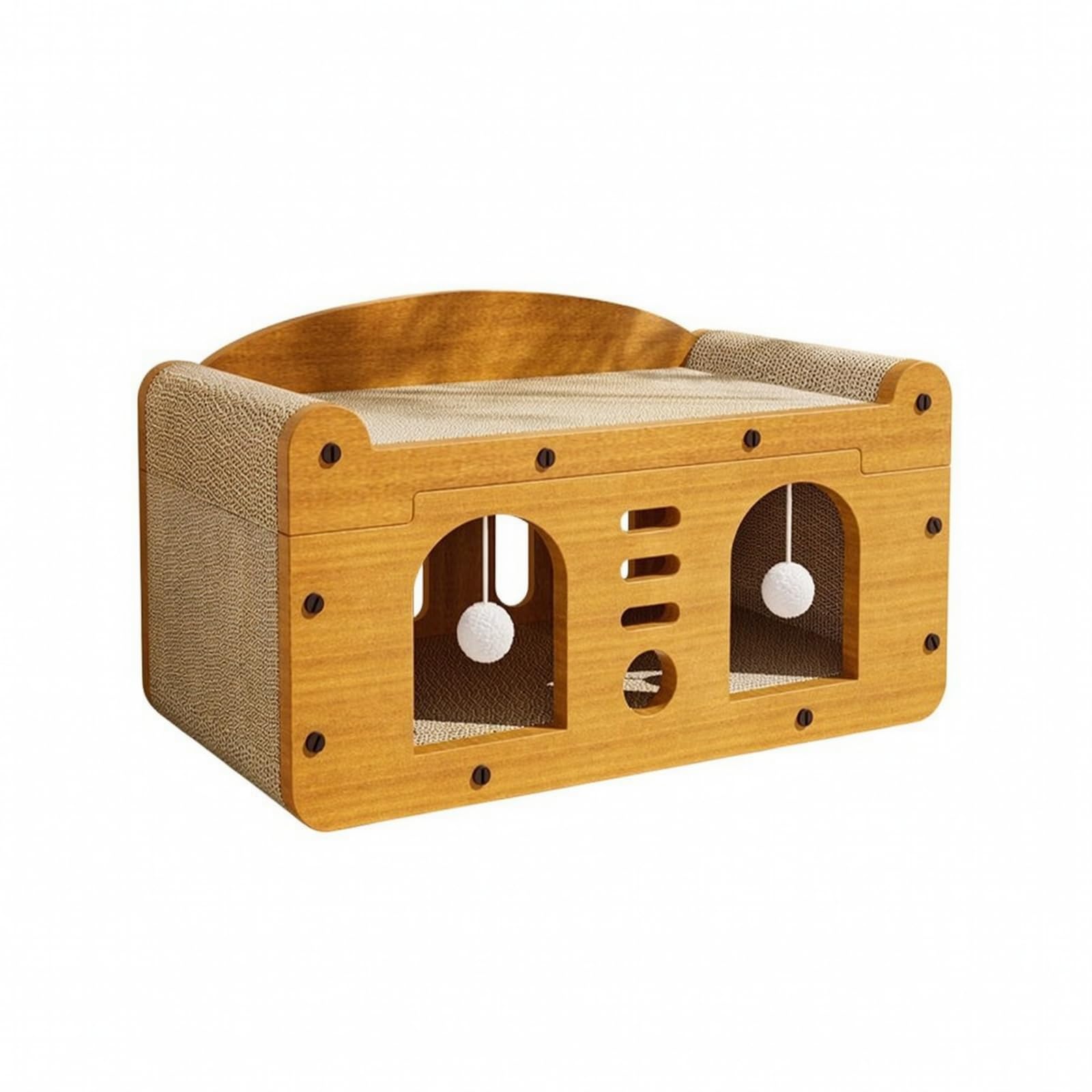 Scatola Tiragraffi per Gatti Riciclabile, Modello Aggiornato A Doppio Livello E Doppia Porta, Grande, Con Tiragraffi E Cuccia Per Gatti, 55 × 26 × 30 Cm