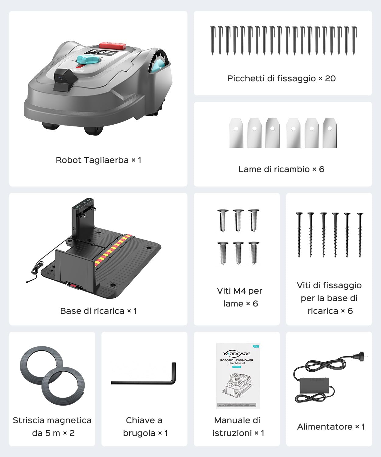 YARDCARE M800Plus Robot Tagliaerba Senza Filo Perimetrale, Posizionamento GPS + 3D Visione, Robot Tosaerba, Modalità di Taglio a U,800 m²,Ricarica Automatica, App, Rilevamento di 150 Ostacoli