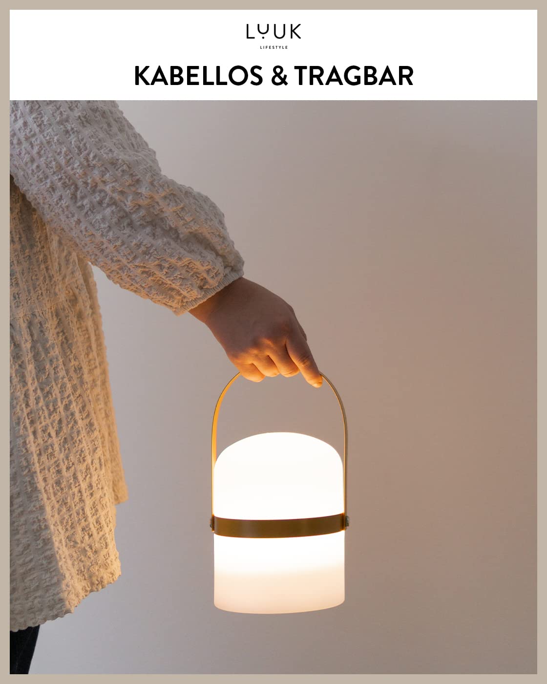 LUUK LIFESTYLE Dimmbare LED Laterne mit Griff, für Garten, Haus und Wohnung, wiederaufladbare Design Leuchte, in orange curry matt
