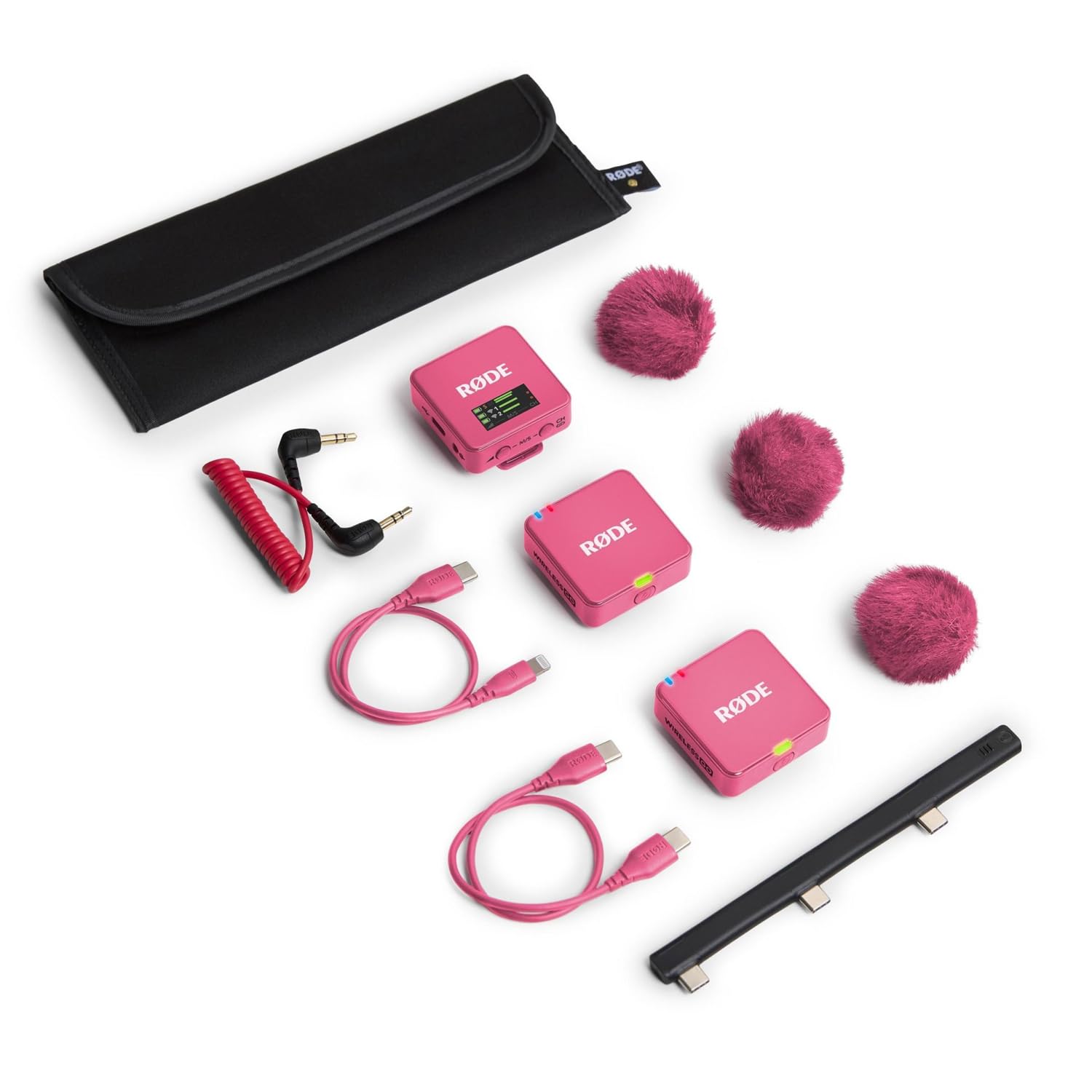 Rode Wireless GO Gen 3 Drahtloses 2-Kanal Mikrofon-Funksystem Pink mit Interview GO Handadapter Pink und keepdrum Fell-Windschutz