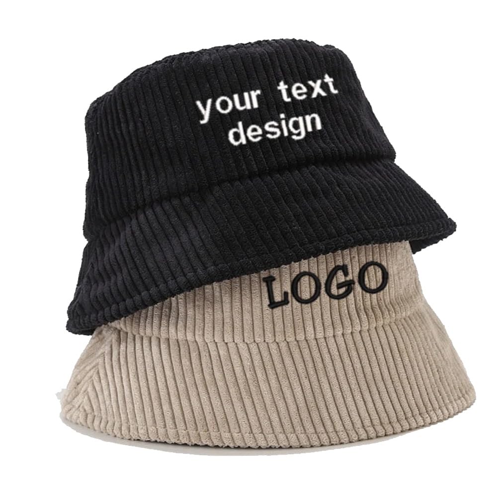 vividvibecap Corduroy Bucket Hat Custom Personalized Bucket Hat Embroidery Soft Warm Winter Bucket Hat for Unisex Outdoor Fisherman Fun Vacation Getaway